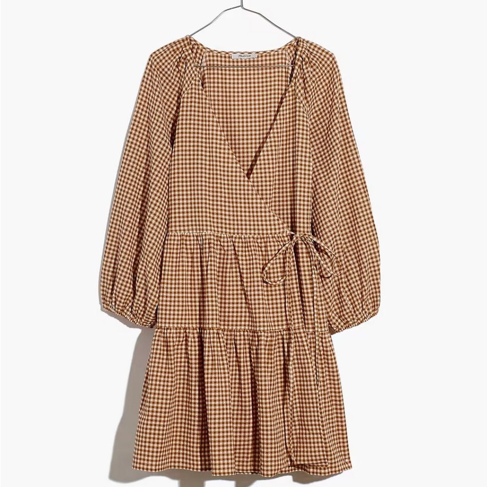 Madewell Gingham Puff-Sleeve Wrap Dress